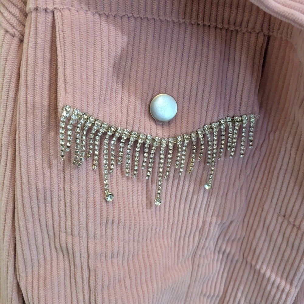 NWT Savanna Jane Pink Corduroy Jacket with Rhinestone Fringe Detail - Picture 4 of 7